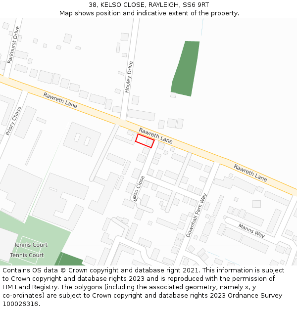 38, KELSO CLOSE, RAYLEIGH, SS6 9RT: Location map and indicative extent of plot