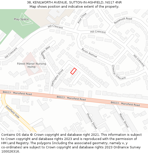38, KENILWORTH AVENUE, SUTTON-IN-ASHFIELD, NG17 4NR: Location map and indicative extent of plot