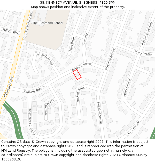 38, KENNEDY AVENUE, SKEGNESS, PE25 3PN: Location map and indicative extent of plot