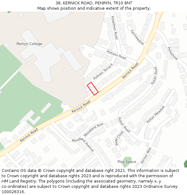 38, KERNICK ROAD, PENRYN, TR10 8NT: Location map and indicative extent of plot