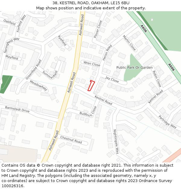 38, KESTREL ROAD, OAKHAM, LE15 6BU: Location map and indicative extent of plot