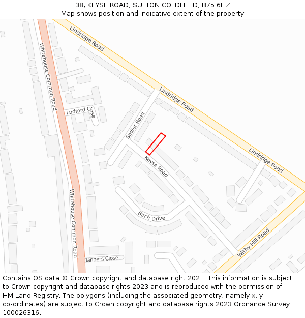 38, KEYSE ROAD, SUTTON COLDFIELD, B75 6HZ: Location map and indicative extent of plot