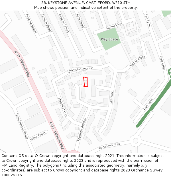 38, KEYSTONE AVENUE, CASTLEFORD, WF10 4TH: Location map and indicative extent of plot