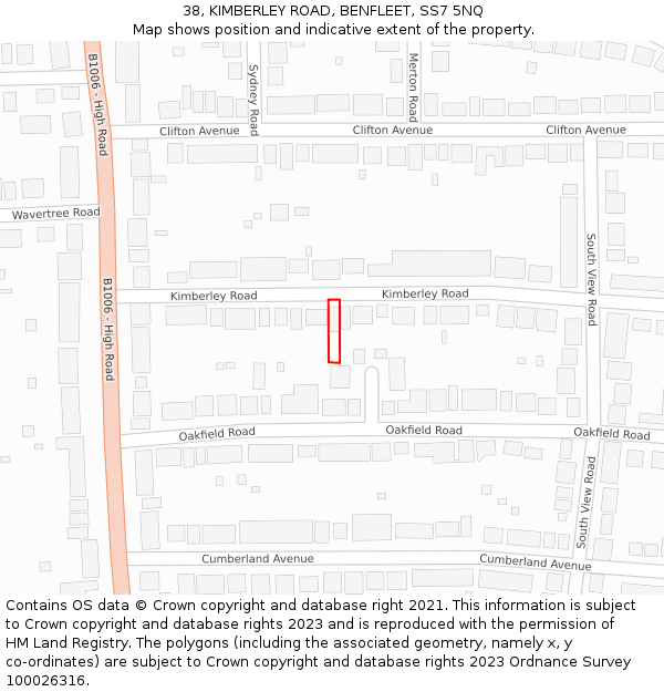 38, KIMBERLEY ROAD, BENFLEET, SS7 5NQ: Location map and indicative extent of plot