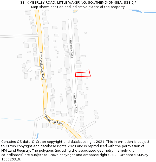 38, KIMBERLEY ROAD, LITTLE WAKERING, SOUTHEND-ON-SEA, SS3 0JP: Location map and indicative extent of plot