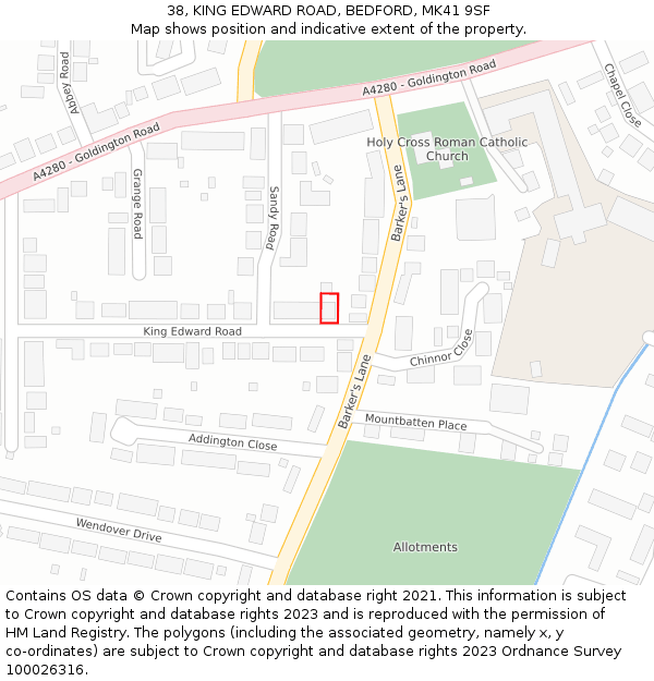 38, KING EDWARD ROAD, BEDFORD, MK41 9SF: Location map and indicative extent of plot