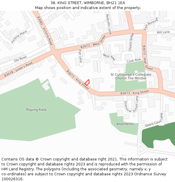 38, KING STREET, WIMBORNE, BH21 1EA: Location map and indicative extent of plot