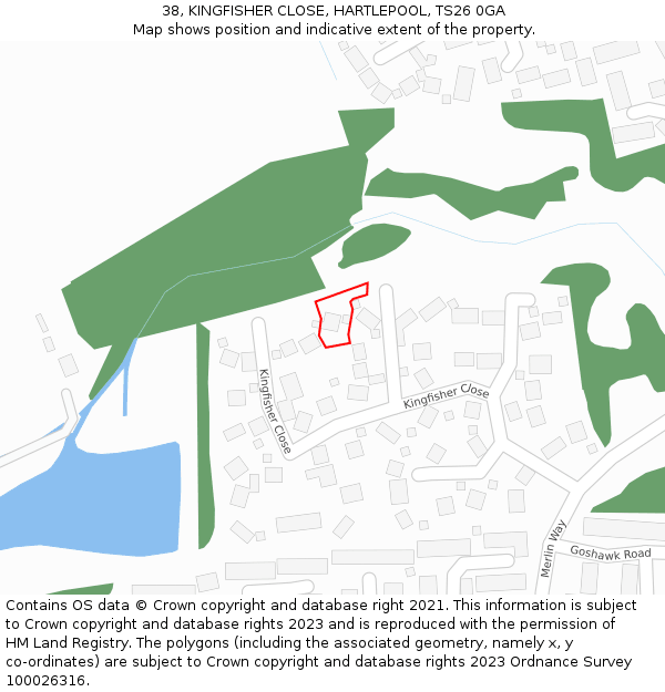 38, KINGFISHER CLOSE, HARTLEPOOL, TS26 0GA: Location map and indicative extent of plot