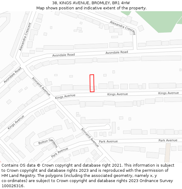 38, KINGS AVENUE, BROMLEY, BR1 4HW: Location map and indicative extent of plot
