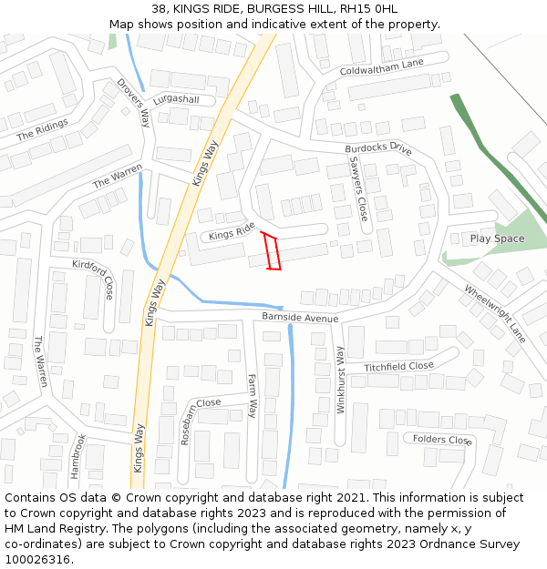 38, KINGS RIDE, BURGESS HILL, RH15 0HL: Location map and indicative extent of plot
