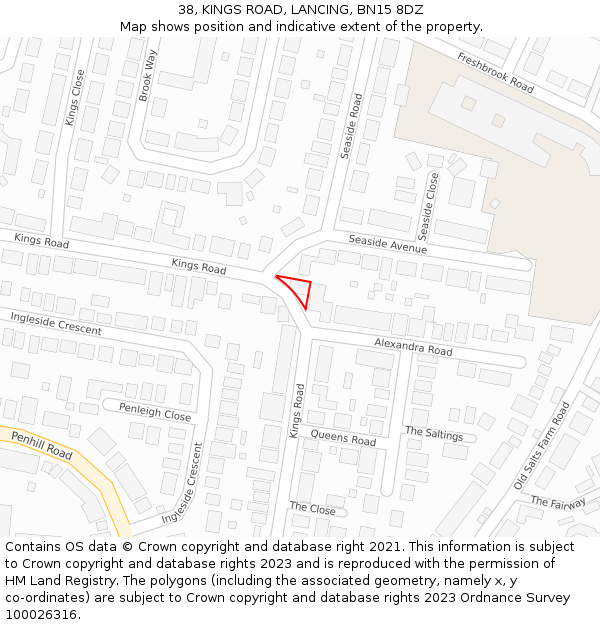 38, KINGS ROAD, LANCING, BN15 8DZ: Location map and indicative extent of plot