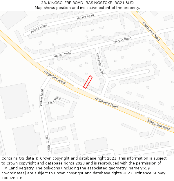 38, KINGSCLERE ROAD, BASINGSTOKE, RG21 5UD: Location map and indicative extent of plot