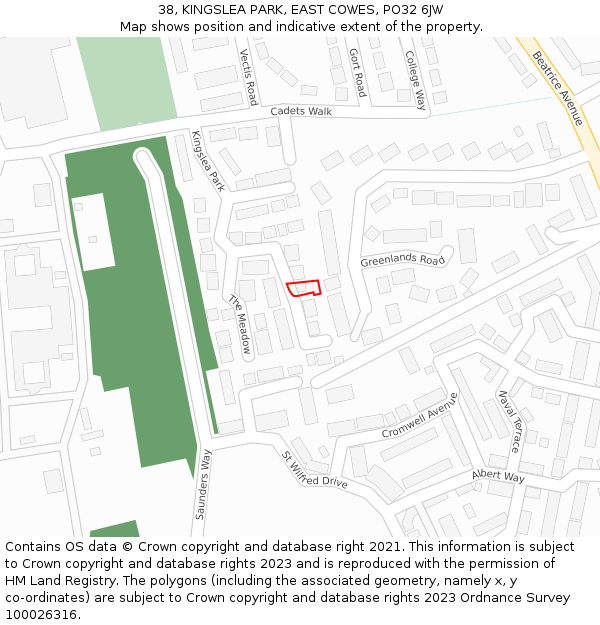 38, KINGSLEA PARK, EAST COWES, PO32 6JW: Location map and indicative extent of plot