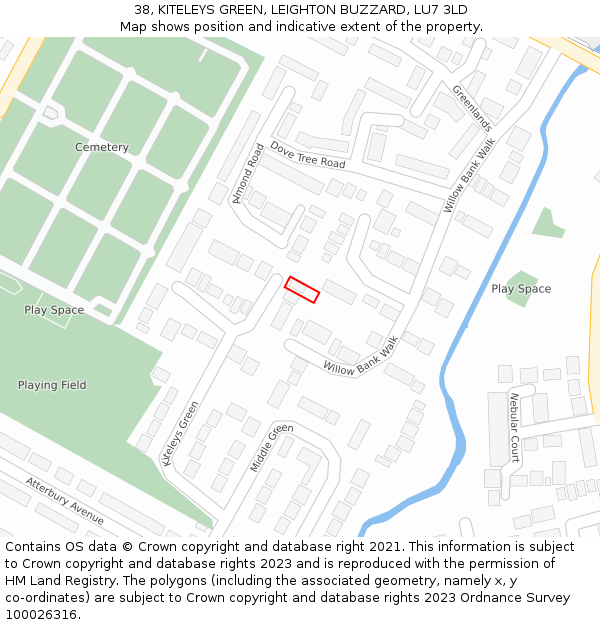 38, KITELEYS GREEN, LEIGHTON BUZZARD, LU7 3LD: Location map and indicative extent of plot