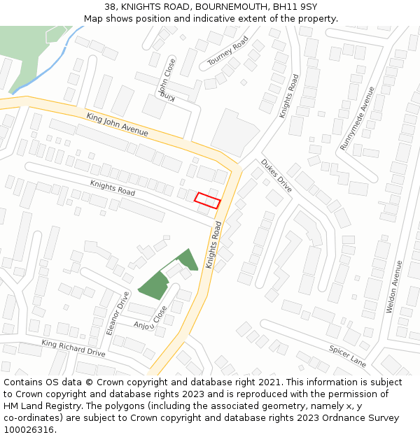 38, KNIGHTS ROAD, BOURNEMOUTH, BH11 9SY: Location map and indicative extent of plot