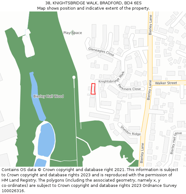 38, KNIGHTSBRIDGE WALK, BRADFORD, BD4 6ES: Location map and indicative extent of plot