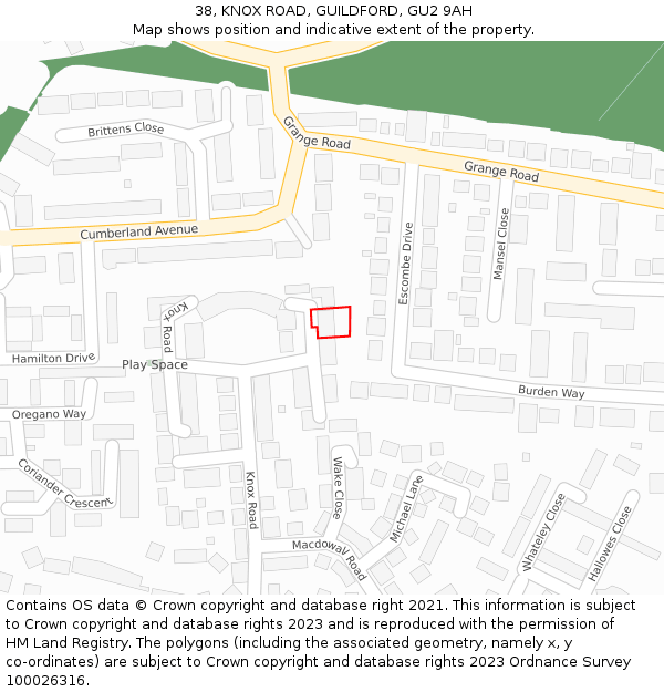 38, KNOX ROAD, GUILDFORD, GU2 9AH: Location map and indicative extent of plot