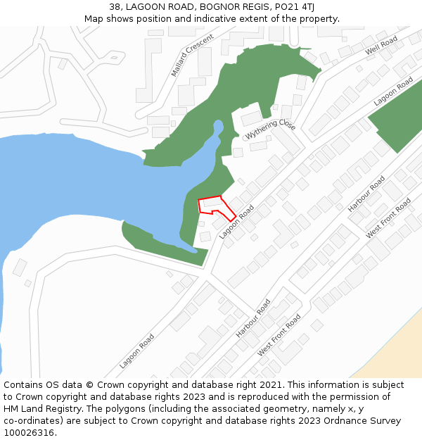 38, LAGOON ROAD, BOGNOR REGIS, PO21 4TJ: Location map and indicative extent of plot