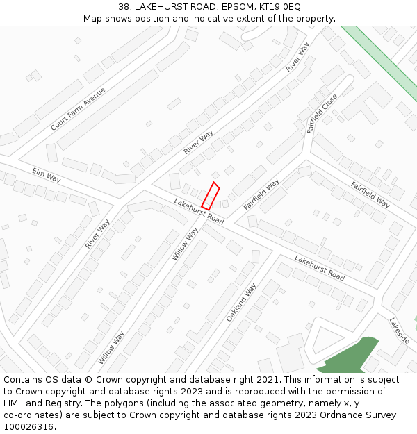 38, LAKEHURST ROAD, EPSOM, KT19 0EQ: Location map and indicative extent of plot