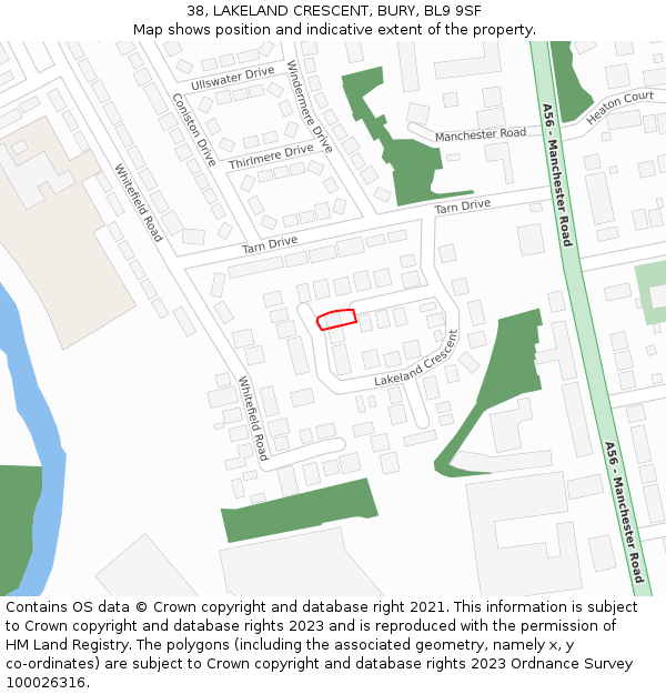 38, LAKELAND CRESCENT, BURY, BL9 9SF: Location map and indicative extent of plot