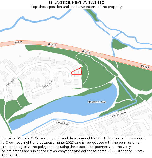 38, LAKESIDE, NEWENT, GL18 1SZ: Location map and indicative extent of plot