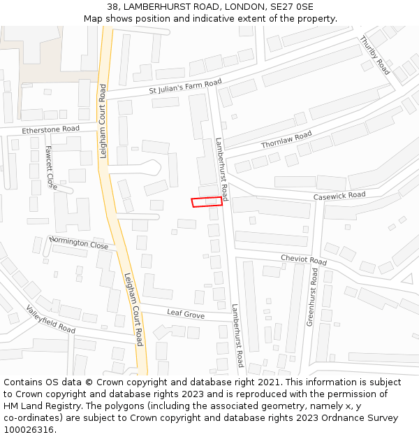 38, LAMBERHURST ROAD, LONDON, SE27 0SE: Location map and indicative extent of plot
