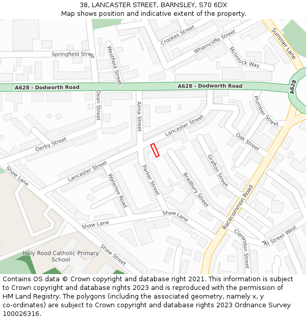 38, LANCASTER STREET, BARNSLEY, S70 6DX: Location map and indicative extent of plot