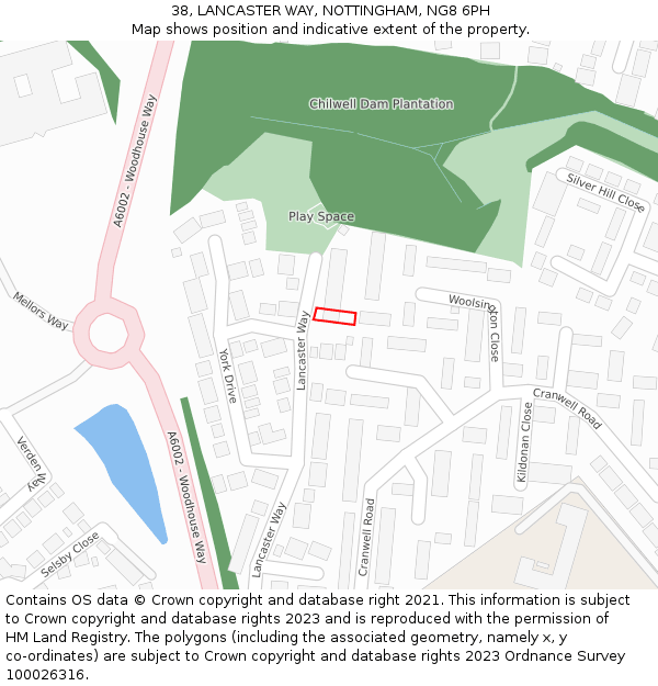 38, LANCASTER WAY, NOTTINGHAM, NG8 6PH: Location map and indicative extent of plot