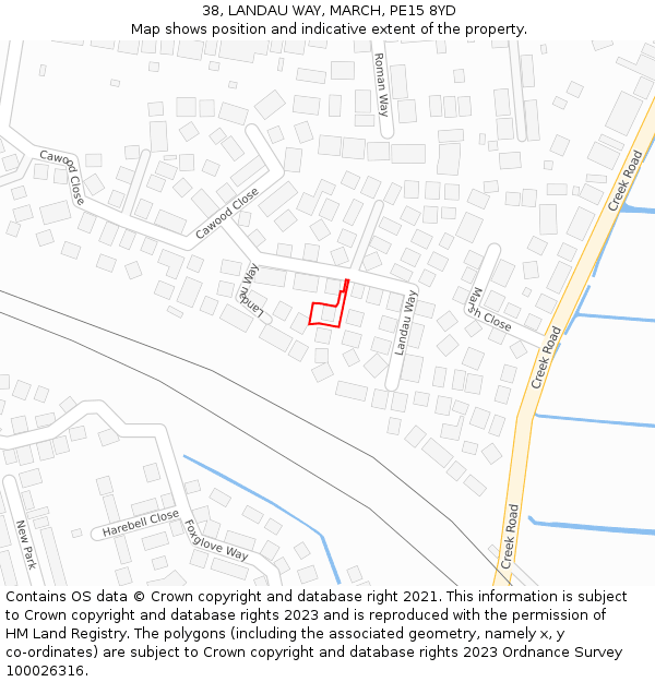 38, LANDAU WAY, MARCH, PE15 8YD: Location map and indicative extent of plot