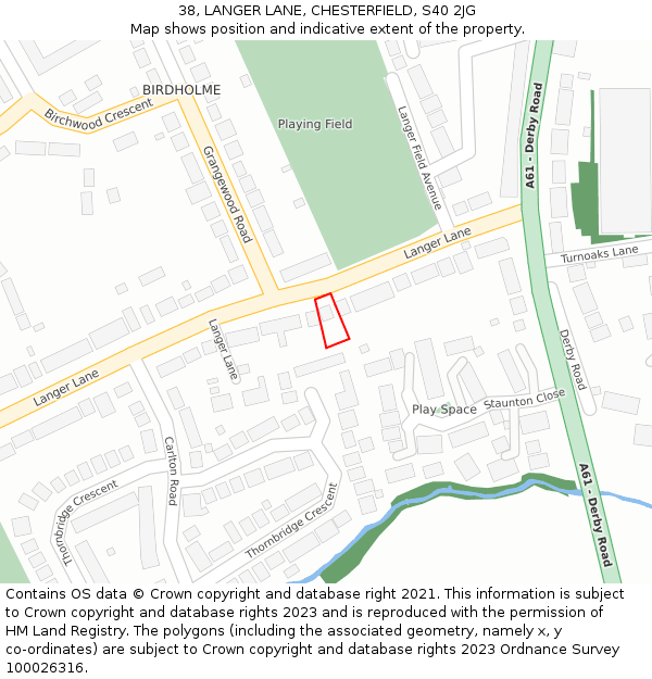 38, LANGER LANE, CHESTERFIELD, S40 2JG: Location map and indicative extent of plot