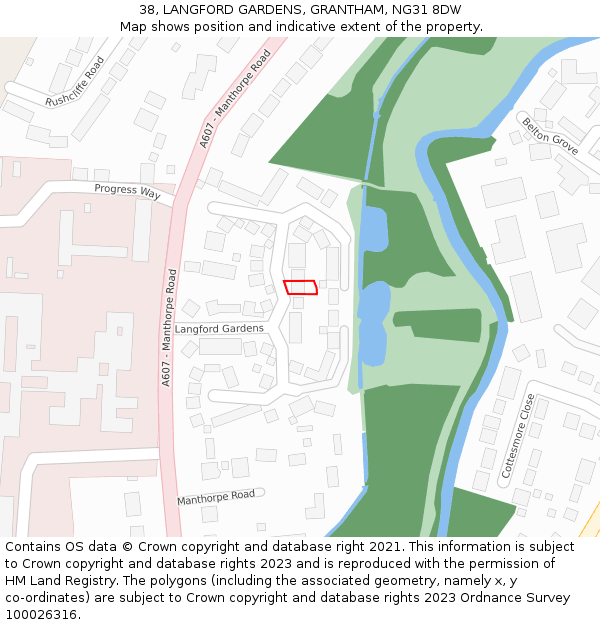 38, LANGFORD GARDENS, GRANTHAM, NG31 8DW: Location map and indicative extent of plot