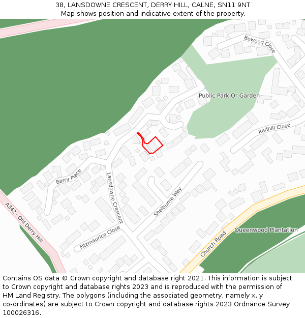 38, LANSDOWNE CRESCENT, DERRY HILL, CALNE, SN11 9NT: Location map and indicative extent of plot