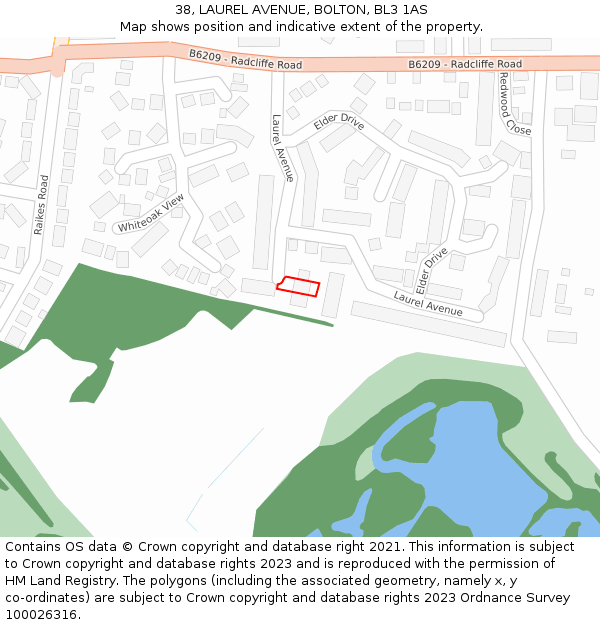 38, LAUREL AVENUE, BOLTON, BL3 1AS: Location map and indicative extent of plot