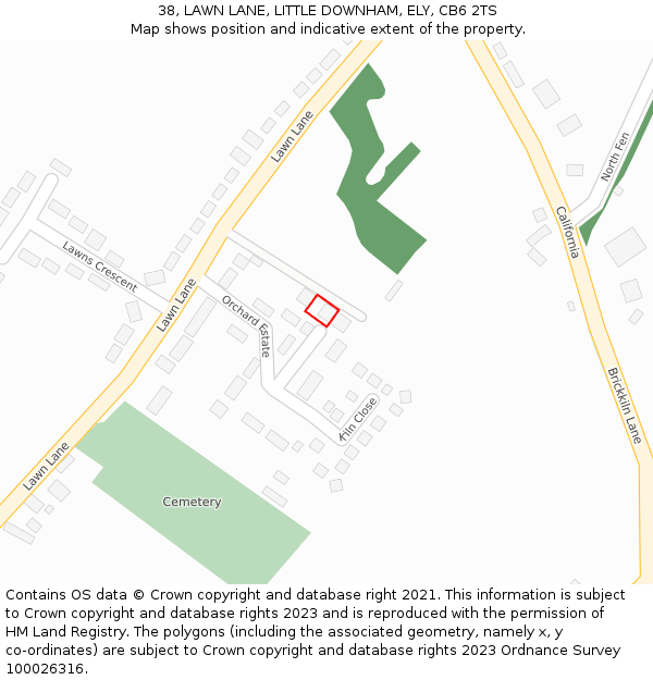 38, LAWN LANE, LITTLE DOWNHAM, ELY, CB6 2TS: Location map and indicative extent of plot