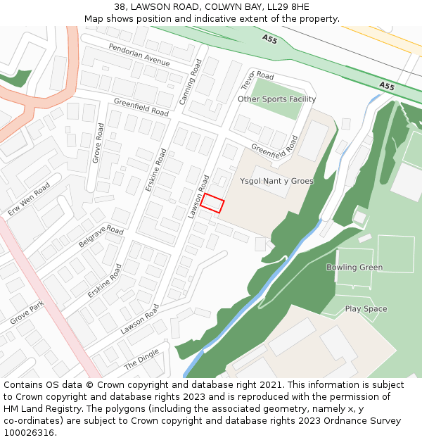 38, LAWSON ROAD, COLWYN BAY, LL29 8HE: Location map and indicative extent of plot