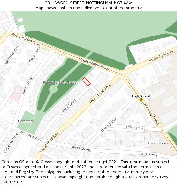 38, LAWSON STREET, NOTTINGHAM, NG7 4AW: Location map and indicative extent of plot