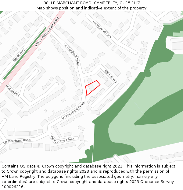 38, LE MARCHANT ROAD, CAMBERLEY, GU15 1HZ: Location map and indicative extent of plot
