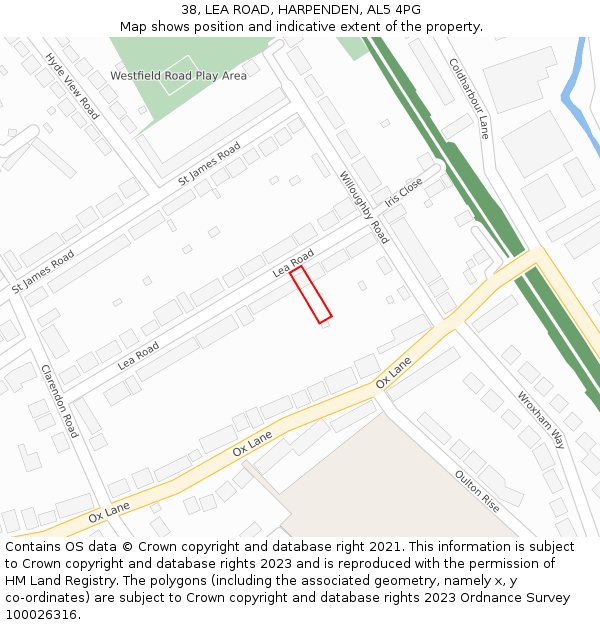 38, LEA ROAD, HARPENDEN, AL5 4PG: Location map and indicative extent of plot