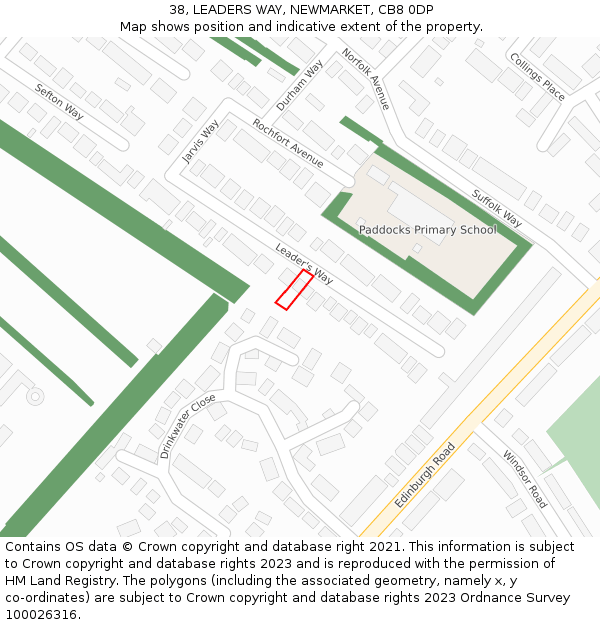 38, LEADERS WAY, NEWMARKET, CB8 0DP: Location map and indicative extent of plot