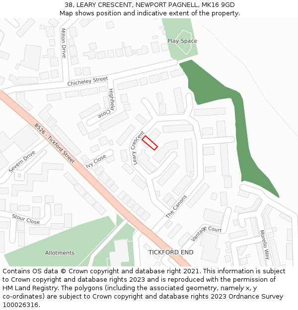 38, LEARY CRESCENT, NEWPORT PAGNELL, MK16 9GD: Location map and indicative extent of plot