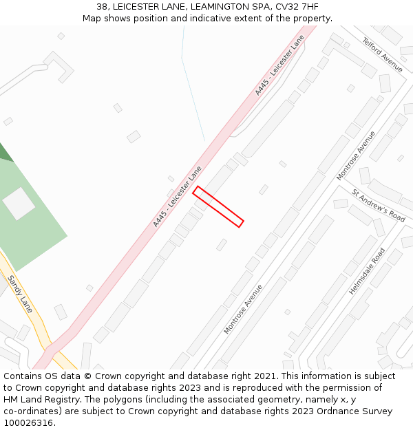 38, LEICESTER LANE, LEAMINGTON SPA, CV32 7HF: Location map and indicative extent of plot