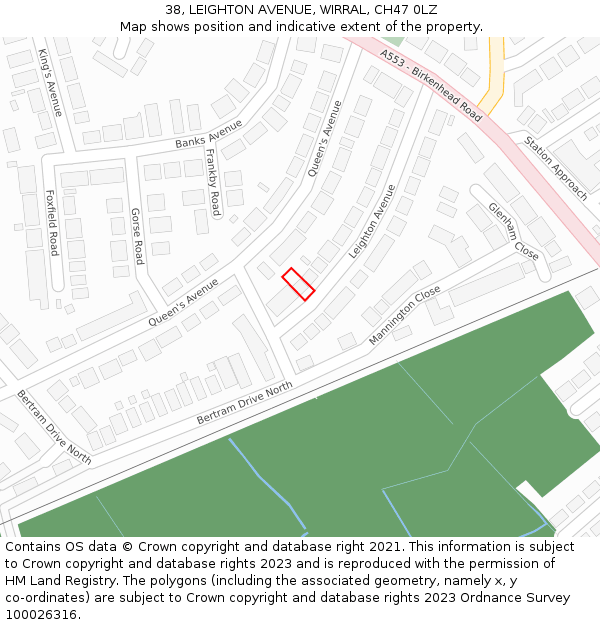 38, LEIGHTON AVENUE, WIRRAL, CH47 0LZ: Location map and indicative extent of plot