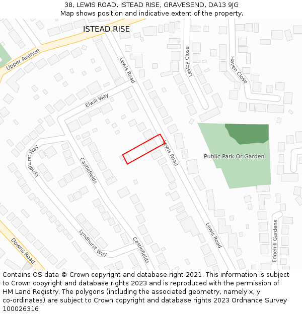 38, LEWIS ROAD, ISTEAD RISE, GRAVESEND, DA13 9JG: Location map and indicative extent of plot
