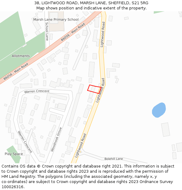 38, LIGHTWOOD ROAD, MARSH LANE, SHEFFIELD, S21 5RG: Location map and indicative extent of plot