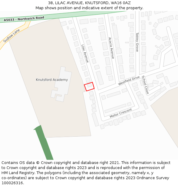 38, LILAC AVENUE, KNUTSFORD, WA16 0AZ: Location map and indicative extent of plot