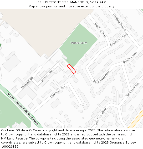 38, LIMESTONE RISE, MANSFIELD, NG19 7AZ: Location map and indicative extent of plot