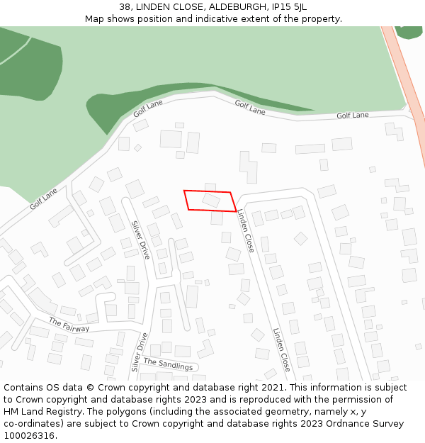 38, LINDEN CLOSE, ALDEBURGH, IP15 5JL: Location map and indicative extent of plot