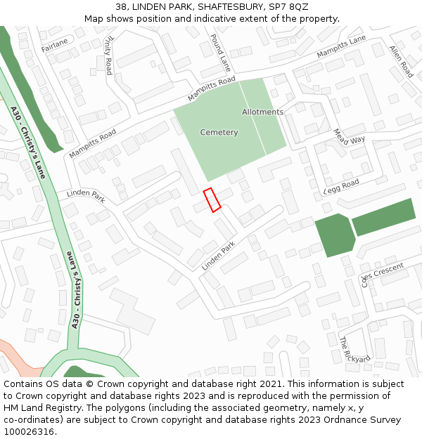 38, LINDEN PARK, SHAFTESBURY, SP7 8QZ: Location map and indicative extent of plot