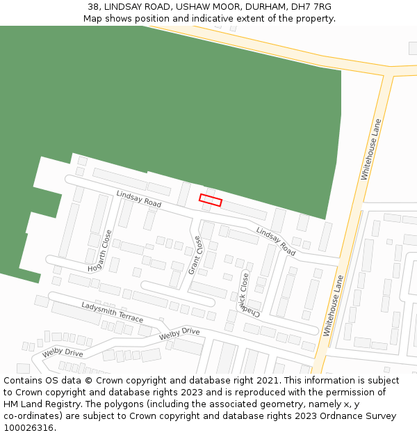 38, LINDSAY ROAD, USHAW MOOR, DURHAM, DH7 7RG: Location map and indicative extent of plot