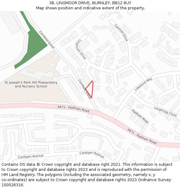 38, LINGMOOR DRIVE, BURNLEY, BB12 8UY: Location map and indicative extent of plot